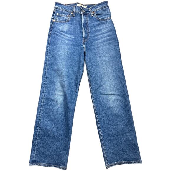 Levi's Ribcage Straight Blue Denim Button Fly Ankle Jeans Women's Size 26W 25L - Picture 2 of 8
